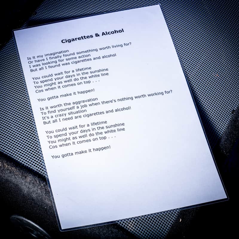Oasis Cigarettes and Alcohol A3 Laminated Lyrics 2000s image 1