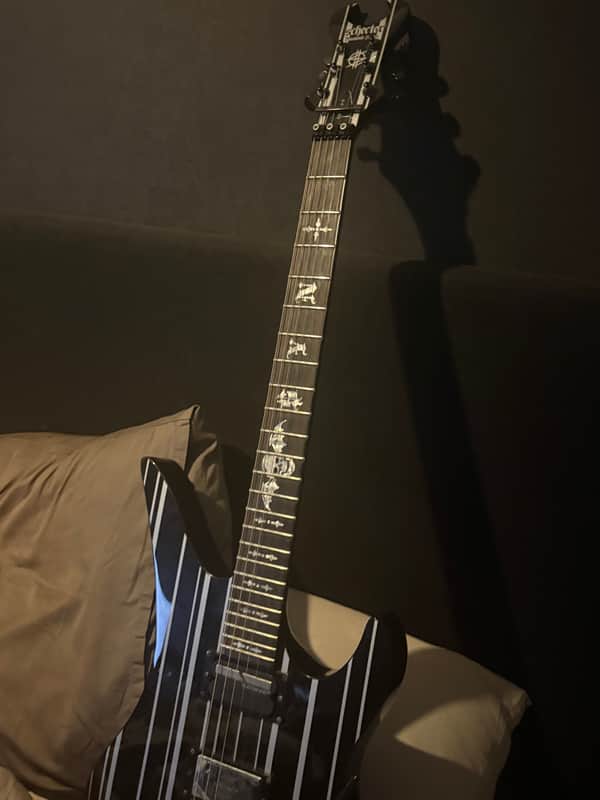 Schecter Synyster Gates Signature Synyster Custom-S Sustainiac with Schecter Humbucker 2018 - Present - Black with Silver Pinstripes image 1