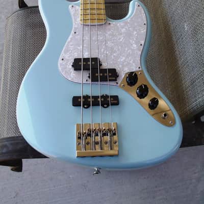 warmoth pj jazz 2017 Sonic Blue EMG Geezer Butler pickups hipshot kickass bridge image 1