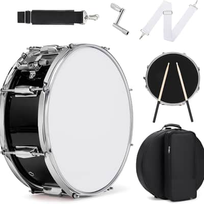Snare Drum Kit, 14" x 5.5" Marching Snare Drum + Storage Padded Bag + Silent Mute Pad + Pair Of 5A Drumsticks + Drums Key, Portable Drums Hardware Set for Adults Kids Student Beginners (Black) image 1