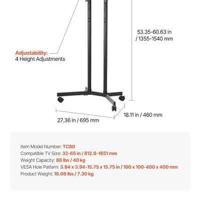 Mobile Studio TV Monitor Stand – Rolling Display Cart for 32–65” Screens | Adjustable Height & Locking Wheels for Music Studios and Creative Workstations image 3