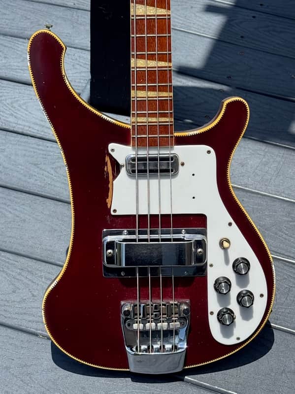 Rickenbacker 4001 Bass 1971 - ultra rare Burgundyglo & Checkerboard Bound & she had a few good gigs ! image 1
