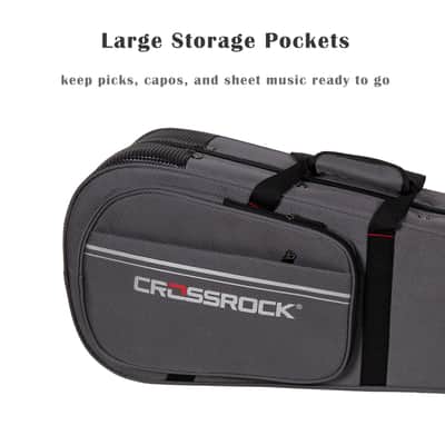 Crossrock Mandolin Foam Case for A & F Style | Lightweight Gray Gig Bag with Plush Interior & Storage Pockets (CRP300MAFDG) image 7