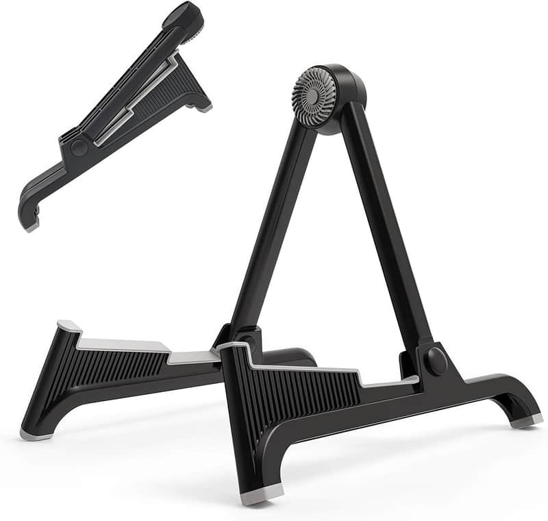 Classic A-Frame Tripod Adjustable Guitar Stand for Acoustic Bass Electric Guitars and Ukuleles Folding Floor Stand Small Good for Traveling (GrayRubber+BlackFrame) image 1