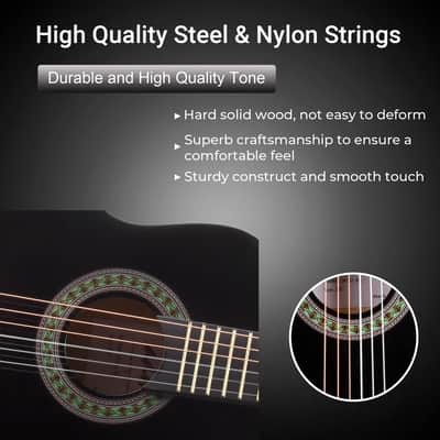 ADM Beginner Acoustic Classical Guitar 30 Inch Nylon Strings Wooden Guitar Bundle Kit for Kid Boy Girl Student Youth Guitarra Online Lessons with Gig Bag, Strap, Tuner, Extra Strings, Picks,Black image 5