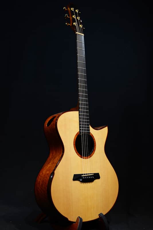 2019 Maestro Guitars Private Collection Singa Flamed Longan with Sitka Spruce Top image 1
