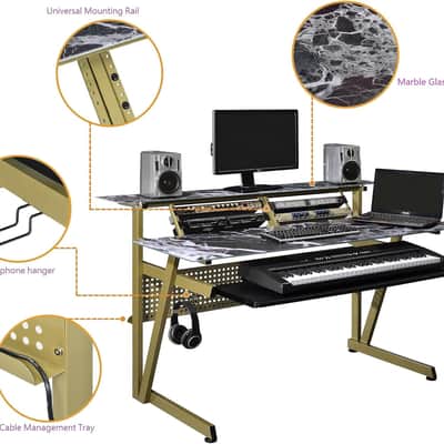 Im200 Series Tempered Glass Music Studio Workstation With 2 X 4U Rack (Black) image 4