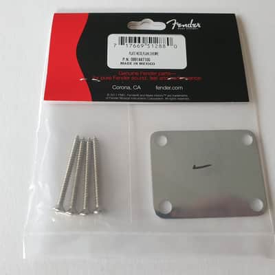 Genuine fender guitar and bass neck plate chrome + screws 099-1447-100 image 2