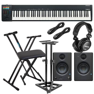 Roland A-88MKII MIDI Keyboard Controller, Keyboard Stand, Bench, Presonus Eris3.5 Monitors, Monitor Stands, (2) 1/4 Cables, Tascam TH02 Bundle