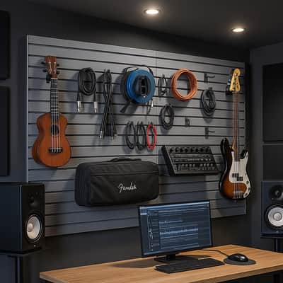 8x4 ft Modular Slat Wall Panel – 32ft² Grey PVC Storage System for Music Studios, Rehearsal Rooms & Gear Organization image 1