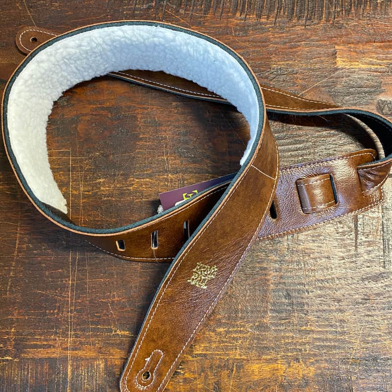 Ernie Ball 2.5" Adjustable Italian Leather Strap w/Fur Padding - Chestnut - P04138 image 1
