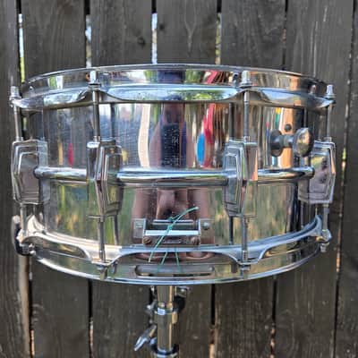 Ludwig No. 402 Supraphonic 6.5x14" 10-Lug Aluminum Snare Drum with Rounded Blue/Olive Badge 1979 - 1984 - Chrome-Plated image 9