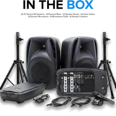 PA System with Stands Bluetooth Speaker System with 6-Channel Mixer, Dual 10" Speakers, Mic & Cables - Complete All-in-One Kit for Small Events, DJs & Karaoke image 3