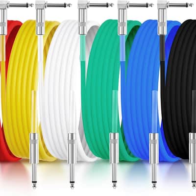 6 Pack Guitar Cable 10 ft Instrument Cable 1/4 Inch Electric Guitar Amp Cord Right Angle to Straight Bass Accessories for Stage Keyboard Effector Microphone Mixer Speakers image 1