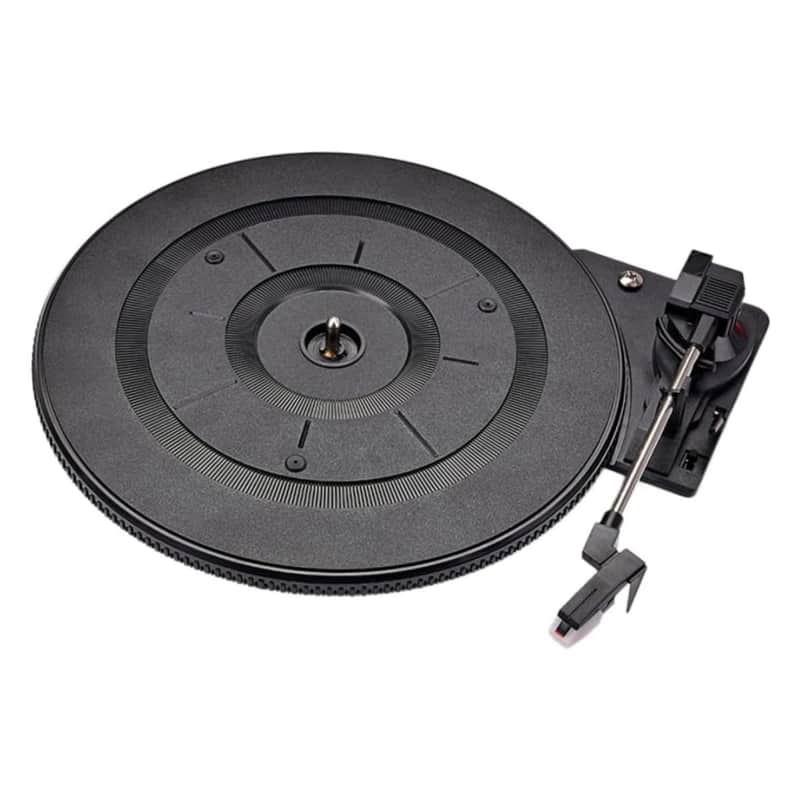 28cm Portable Vintage-Style Turntable – Black Battery-Powered Record Player with Built-In Preamp & Stylus