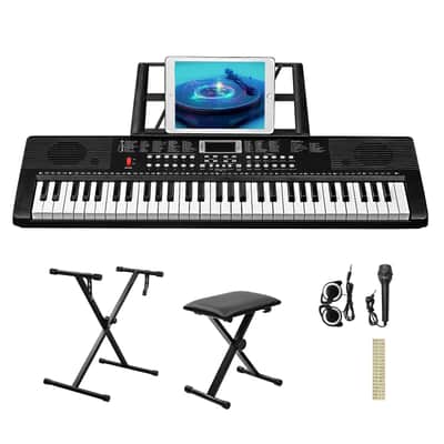 61 Key Keyboard with Piano Stand, Piano Bench,Headphone, Microphone,Led Screen image 1