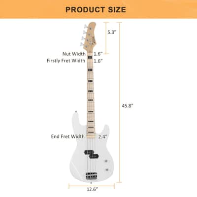 Glarry GP PRO Electric Bass Guitar NO Pickguard White / 20W Amplifier image 3