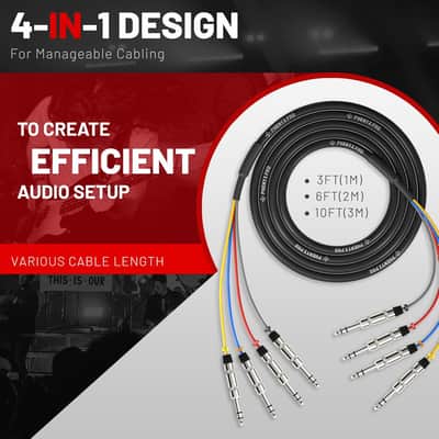 Pro 4-Channel TRS Cable, 6 Ft Snake Cord, TRS Patch Wire, Balanced 1/4-Inch Cable, Color-Coded, 4-in-1 Design, 1/4" Audio Cord w/24 AWG OFC Copper (PCBL-QR4IN1-6) image 3
