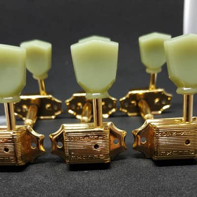 6 Gold Wilkinson, kluson style 3+3 Machine heads, Keystone button image 2