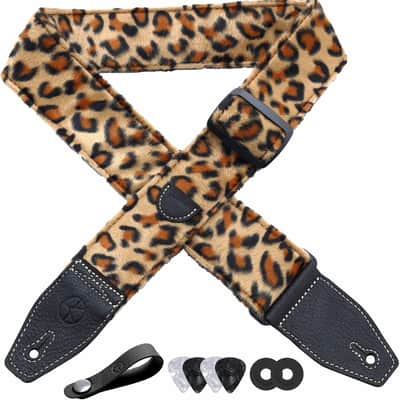Guitar Strap 2 inch Velvet Guitar Straps with Full Grain Leather End, for Bass Electric and Acoustic Guitars, Free Strap Button, 2 Strap Locks and 4 Guitar Picks image 1