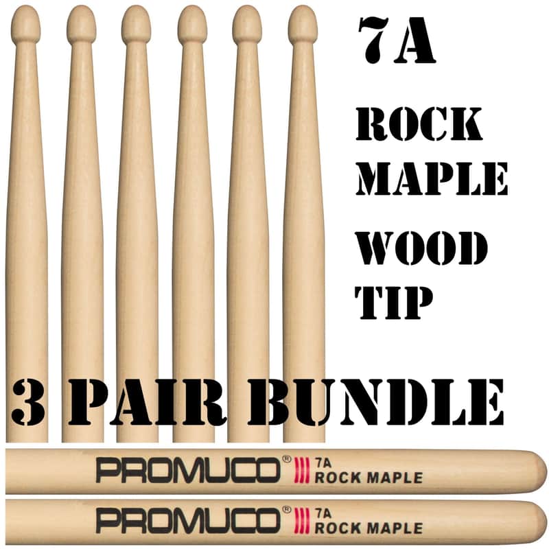 Promuco Rock Maple Drumsticks Bundle of 3 Pairs 7A Wood Tip image 1