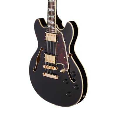D'Angelico DAEMINIDCSBKGS EXCEL MINI DC Double Cutaway Semi-Hollow Body 6-String Electric Guitar w/Deluxe Hardshell Case image 4