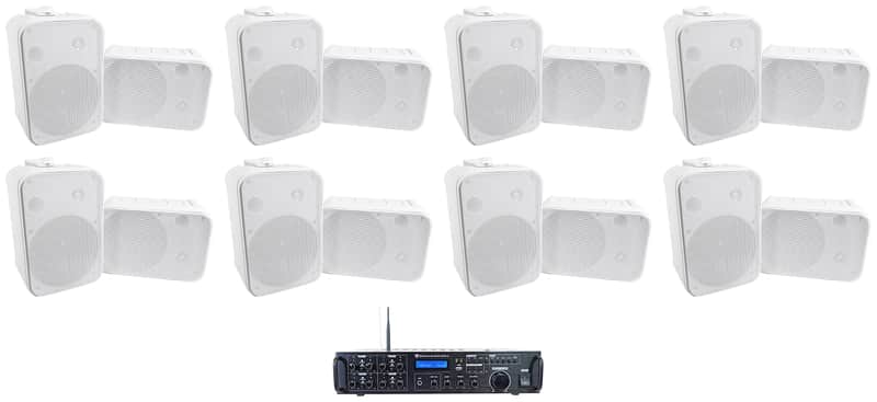 Rockville Rock Zone 8 Ch. Multi Room Home Receiver+(16) White 6.5" Wall Speakers image 1