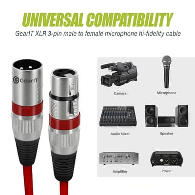 XLR to XLR Microphone Cable (10 Feet, 6 Pack) XLR Male to Female Mic Cable 3-Pin Balanced Shielded XLR Cable for Mic Mixer, Recording Studio, Podcast - Multi Colored, 10Ft, 6 Pack image 3