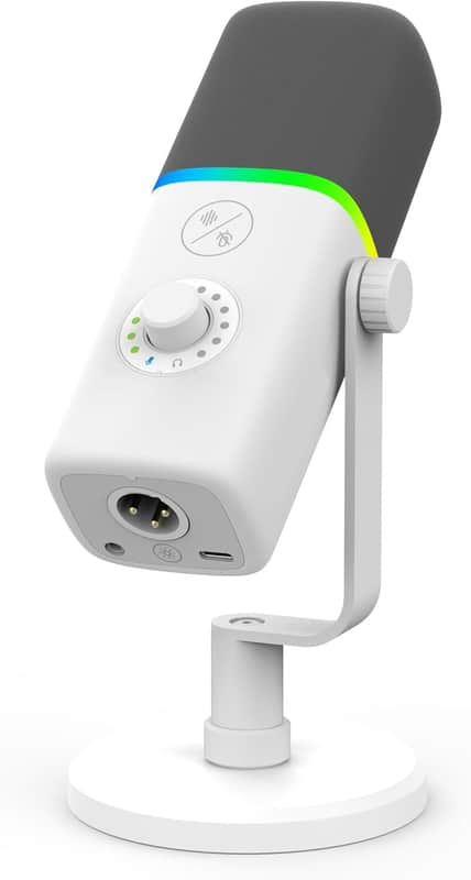 Gaming USB Microphone for PC, Noise Cancellation Condenser Mic for Podcasts and Video Streaming with Tripod Stand, Pop Filter, Shock Mount, Gain Control, RGB Lights, Quiet Mute Button (White) image 1