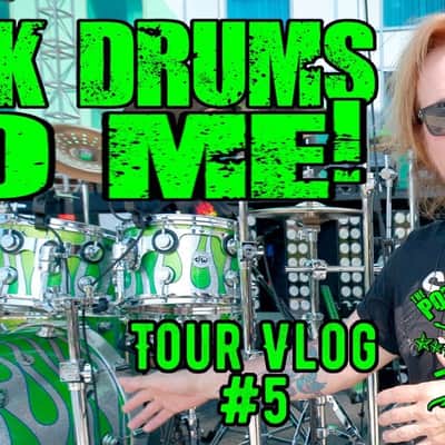 Rikki Rockett's Poison 2022 Stadium Tour DW 6-Piece Drum Set, Green/Silver Sparkle Flame. SIGNED! image 8