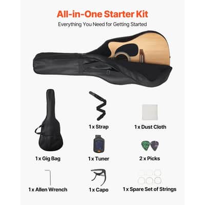 41 in Cutway Acoustic Guitar Natural Beginner Bundle with Gig Bag for Adult Solo image 7