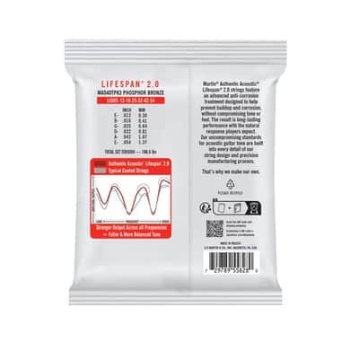 Martin MA540TPK3 Authentic Acoustic Lifespan 2.0 Phosphor Bronze Guitar Strings Light 12-54 (3-Pack) image 3