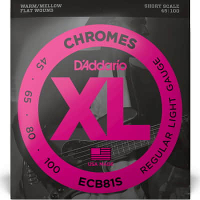 D'Addario ECB81S XL Chromes Regular Light Flatwound Stainless Steel 4-String Bass Strings, 45-100 Short Scale image 1