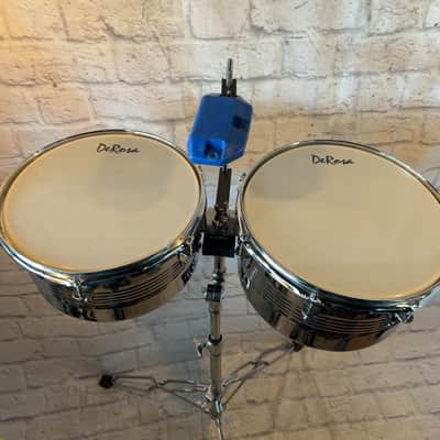 DeRosa Timbales 13 & 14 Inch with Pearl Stand and LP Blue Jam Block image 2