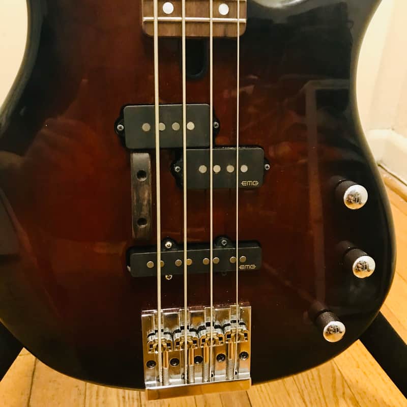 Upgraded Yamaha TRBX174 Sunburst modded 4 string EMG Hipshot fender pj 24 fret custom mod image 1
