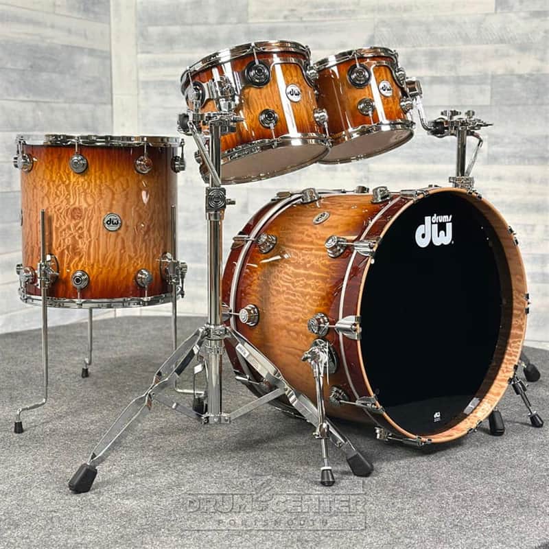 DW Collectors VLT 333 Maple 4pc Drum Set Almond Burst over Super Quilted Maple image 1