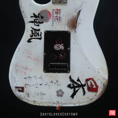 Fender Stratocaster Floyd Rose MXY-7 Ohka Cherry Blossom Kamikaze V3 in White Aged Relic (Rare 1of1) image 14