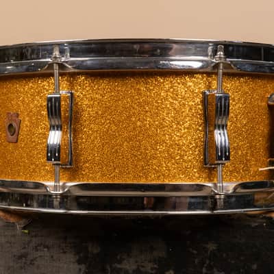 1965 Ludwig 5x14 Gold Sparkle Jazz Festival Snare Drum image 2