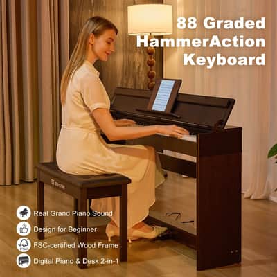 88-Key Fully Weighted Digital Piano w/ Hammer Action Bluetooth MIDI & 3 Pedals image 4
