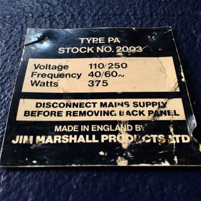 VINTAGE MARSHALL "STOCK TAG" FROM BACK PANNEL JMP PLEXI ERA image 1