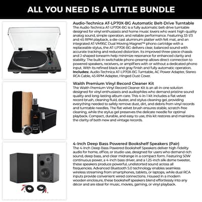 Audio-Technica AT-LP70X-BG Automatic Turntable, 2 Bookshelf Speakers & Record Cleaner Kit - Bundle image 2