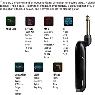 NUX Mighty Plug MP-2 Guitar and Bass Modeling Headphone Amplug with Bluetooth,13 Amplifier Models,20 IR,19 Variety of Effects image 3
