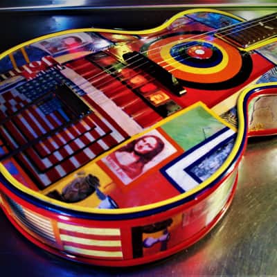 El Daga Jasper Johns "Flag Island" 2019 - Collage Dada Art Guitar. Only one. image 4