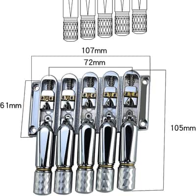 Chrome Headless Electric Bass Bridge 5 String Bass Bridge with Brass Saddles Bass Parts Replacement for 5 String Headless Bass image 2