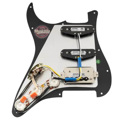 Pro Auto-Split Hss Loaded Pickguard St Prewired Pickguard With Artec Alnico 5 Single Coil Humbucker Pickups For American/Mexico Import Squier Strat Electric Guitar, 4Ply Black Pearl image 5