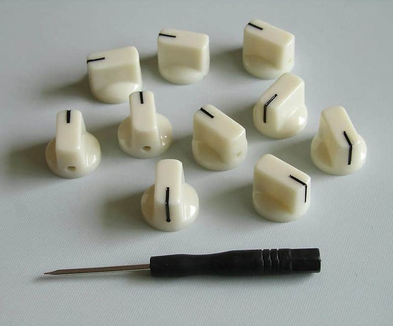 Amplifier Control Knobs Pointers Aged White Pack of 10 Piece image 1
