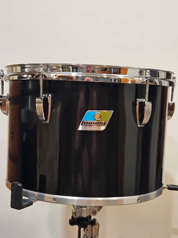 Vintage 1970s Ludwig 9x13 Black Cortex Concert Tom Blue & Olive Badge USA Classic Lugs image 1