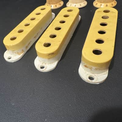 Vintage 1980's Fender Stratocaster Pickup Covers and knobs Fujigen Relic image 5