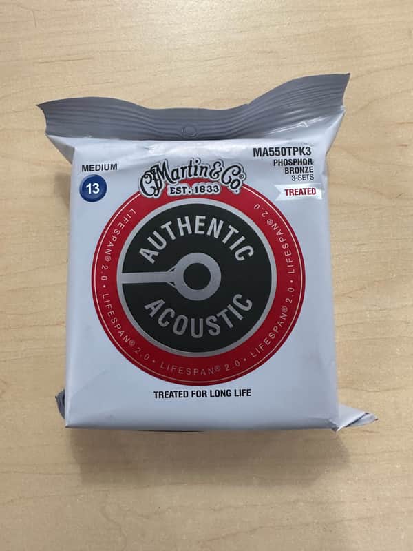Martin MA550TPK3 Authentic Acoustic Lifespan 2.0 Phosphor Bronze Acoustic Guitar Strings - Medium (.13 - .56) 3-Pack 2010s - Standard image 1