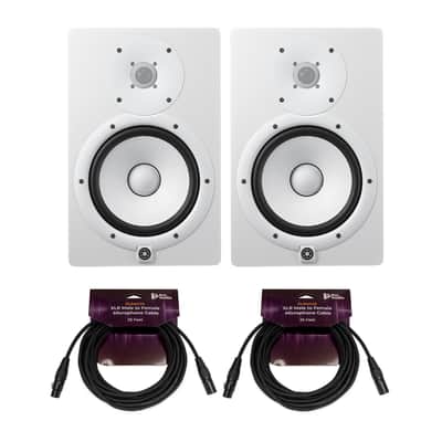 Yamaha HS8 8-Inch Powered Studio Monitor (White, 2-Pack) Bundle with XLR Male to XLR Female Microphone Cable (2-Pack) (4 Items) image 1